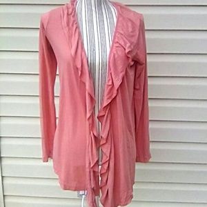 Allen Allen Anthropologie Coral Ruffled Front Open Front Cardigan Size Medium